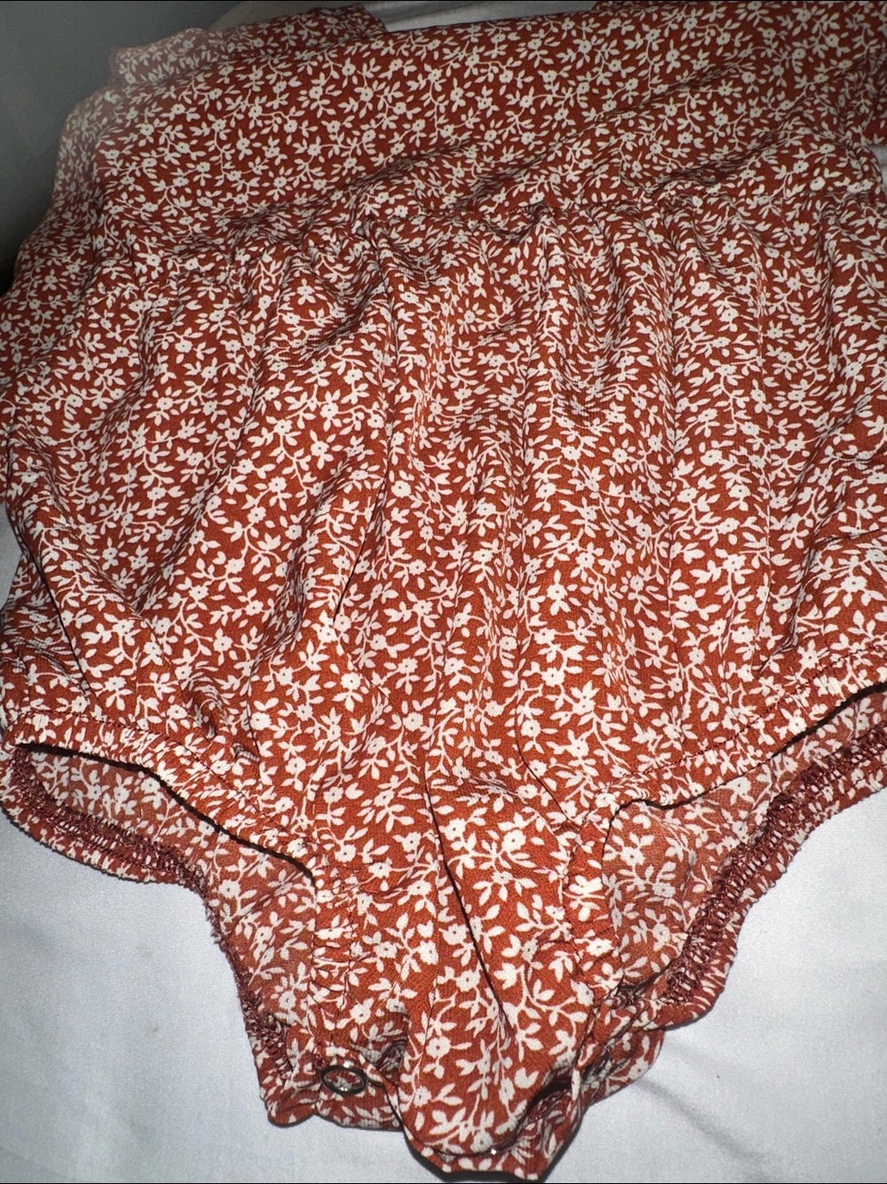 Rust Floral Baby Romper - White Print - Picture 4 of 8